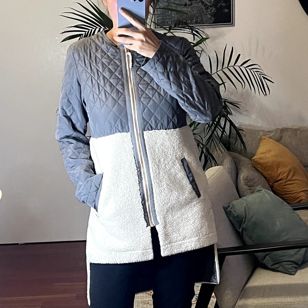 Sweaty Betty Quilted fleece zip jacket gray cream sherpa Size S - Picture 1 of 7